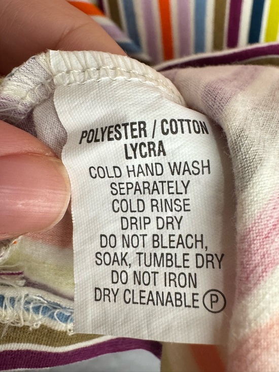 Colorful Stripe Knit Top Y2K Retro Fitted Stretch Tee Casual Chic S - Picture 6 of 7